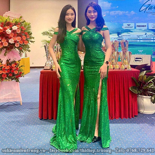 Đầm Kim Sa Xanh rêu tay ngắn