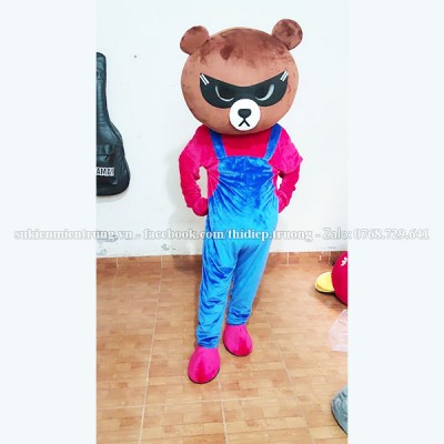 Mascot gấu lầy đỏ yếm xanh